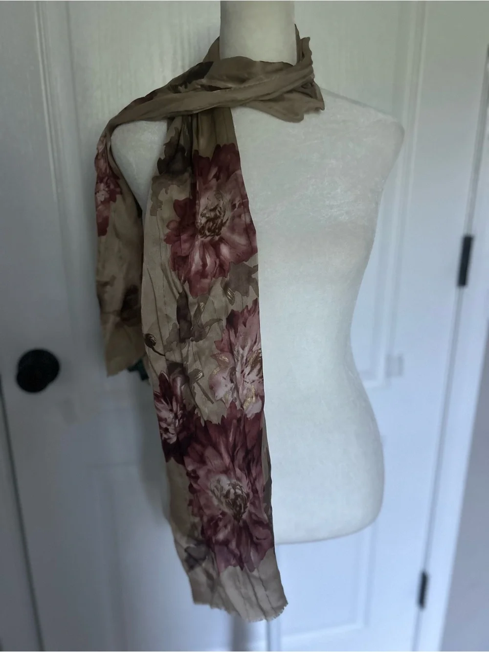 Ralph Lauren 100% Silk Floral Scarf in Blush & Burgundy Rose